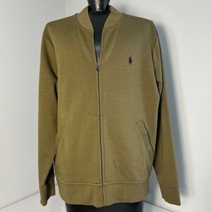 Polo Ralph Lauren Mens M Cotton Knit Bomber Sweater Jacket Olive Green Full Zip